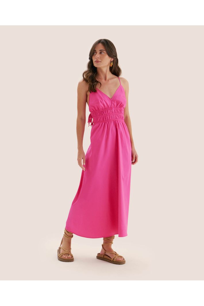 Vestido Midi Pala Elástico Cintura - PINK - Liritty