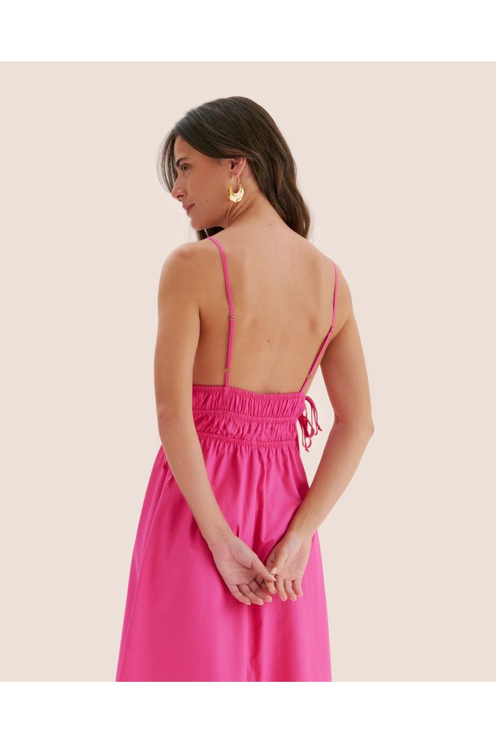 リィ Vestido Midi Pala Elástico Cintura - PINK - Liritty