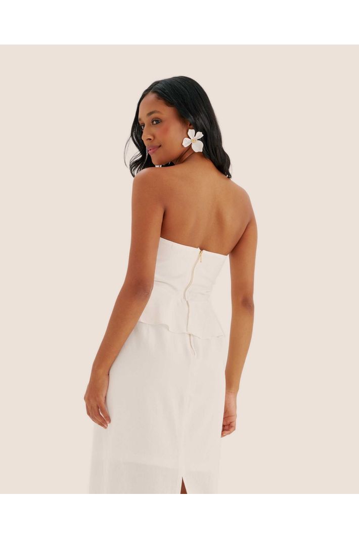 Vestido Midi com Peplum Tomara que Caia - OFF WHITE - Liritty