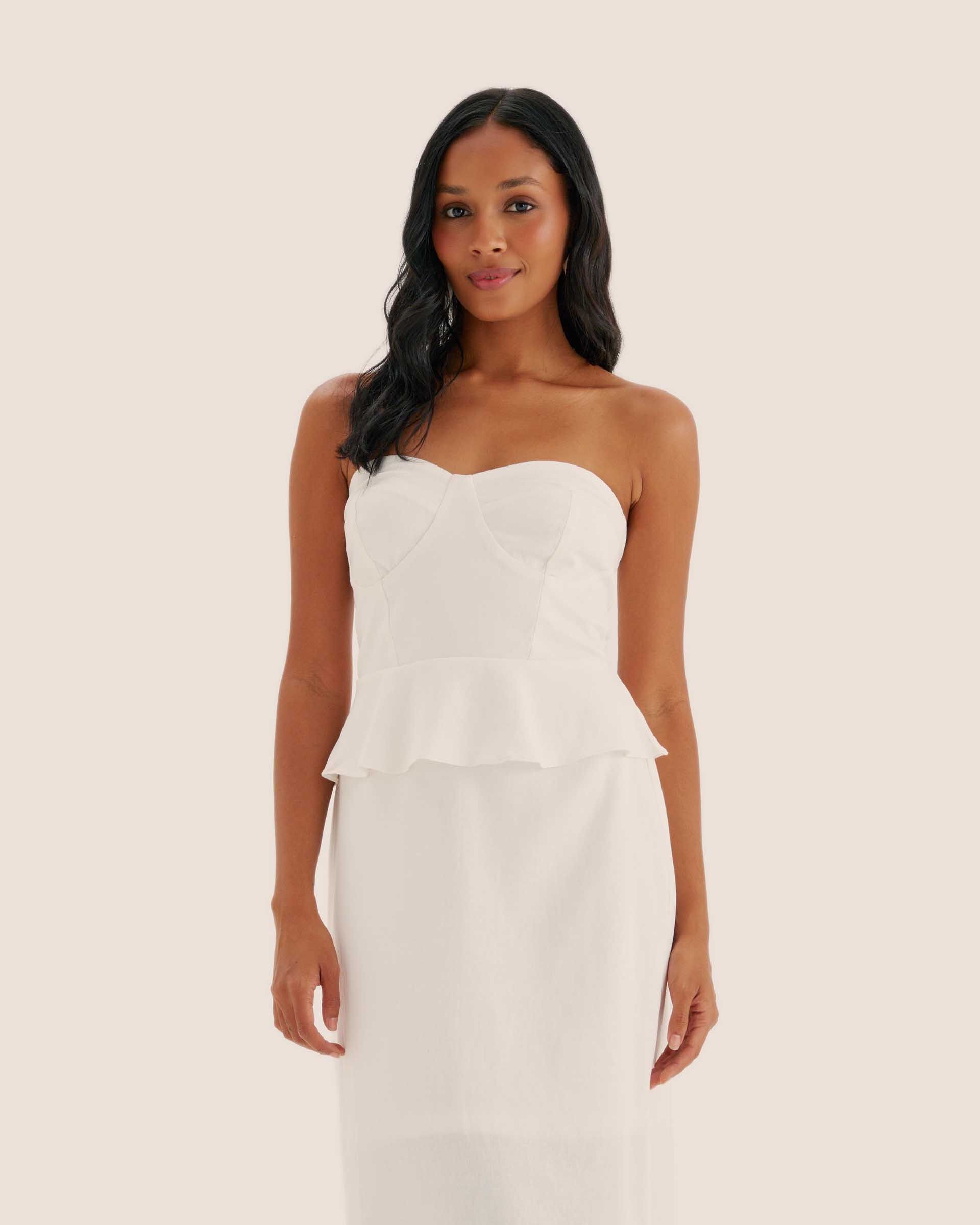 Bibiy peplum キャミソール Vestido Midi com Peplum Tomara que Caia - OFF WHITE - Liritty